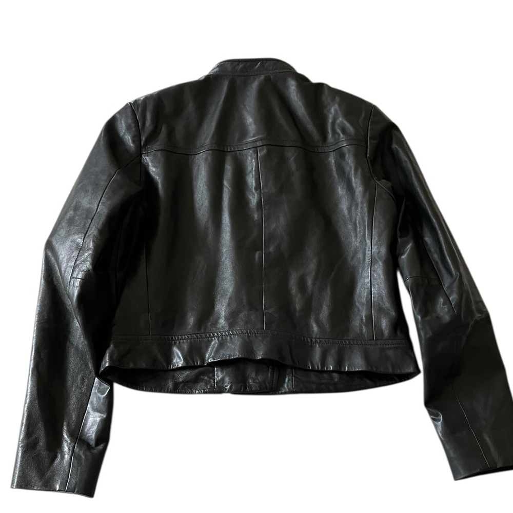 Michael Kors Black Leather Lambskin Moto Biker Jacket Gold Women’s M - Picture 6 of 15